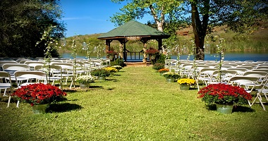 Gazebo decorated for Fall wedding at Three Falls Cove
